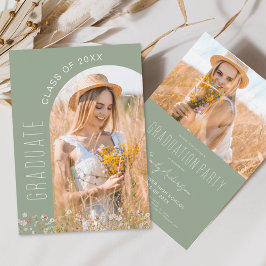 セージグリーンワイルドフラワー開花卒業パーティー 招待状