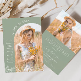 セージグリーンワイルドフラワー開花卒業パーティー 招待状