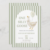 セージグリーンワン間抜けグース男女兼用誕生日 招待状 (正面/裏面)