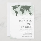 セージグリーンワールドマップQRコード宛先ウェディング 招待状 (正面)