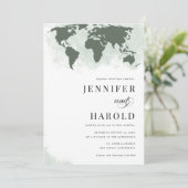 セージグリーンワールドマップQRコード宛先ウェディング 招待状 (スタンド正面)