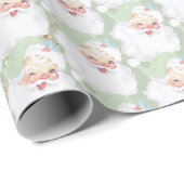 セージグリーンヴィンテージウィンキングサンタクリスマスギフト ラッピングペーパー (ロールコーナー)