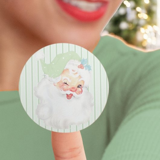 セージグリーンヴィンテージウィンキングサンタクロース ラウンドシール