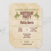 セージグリーンヴィンテージカウボーイ誕生日招待状 招待状 (正面/裏面)