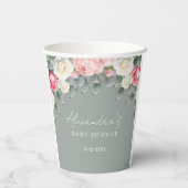 セージグリーンヴィンテージガーデンバラベビーシャワー 紙コップ (裏面)