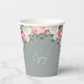 セージグリーンヴィンテージガーデンバラベビーシャワー 紙コップ (正面)
