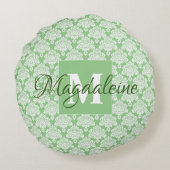 セージグリーンヴィンテージダマスクモノグラム&名前 ラウンドクッション (裏面)