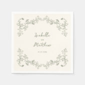 セージグリーンヴィンテージチノ結婚イズナプキンス スタンダードカクテルナプキン (正面)