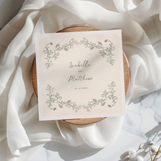 セージグリーンヴィンテージチノ結婚イズナプキンス スタンダードカクテルナプキン