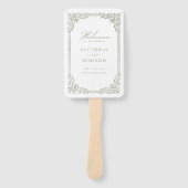 セージグリーンヴィンテージフレームエレガントなウェディングプログラム ハンドファン (正面)