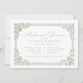 セージグリーンヴィンテージフレームエレガントリハーサルディナー 招待状 (正面)