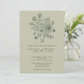 セージグリーンヴィンテージフローラビクトリアン庭園の結婚式 招待状 (スタンド正面)