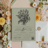 セージグリーンヴィンテージフローラロマンチック庭園の結婚式 招待状