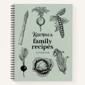 セージグリーンヴィンテージフードスケッチレシピ ノートブック (正面)