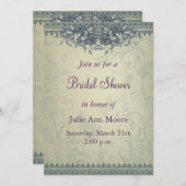 セージグリーンヴィンテージレースブライダルシャワー 招待状 (正面/裏面)
