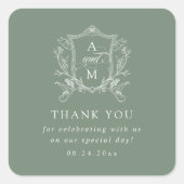 セージグリーンヴィンテージ結婚クレストありがとう スクエアシール (正面)