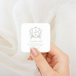セージグリーンヴィンテージ結婚クレストありがとう スクエアシール