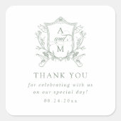 セージグリーンヴィンテージ結婚クレストありがとう スクエアシール (正面)