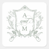 セージグリーンヴィンテージ結婚クレスト スクエアシール (正面)
