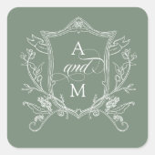 セージグリーンヴィンテージ結婚クレスト スクエアシール (正面)