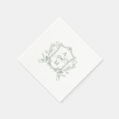 セージグリーンヴィンテージ結婚クレスト スタンダードカクテルナプキン (角)