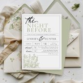 セージグリーンヴィンテージ結婚フローラのリハーサルディナー 招待状