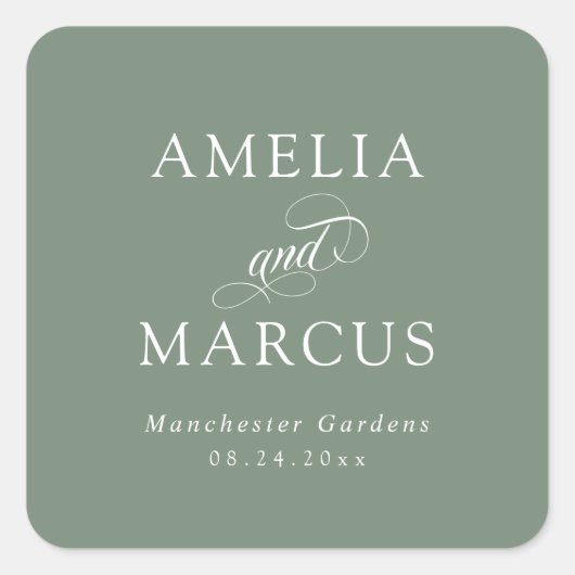 セージグリーンヴィンテージ結婚書道 スクエアシール (正面)