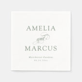 セージグリーンヴィンテージ結婚書道 スタンダードカクテルナプキン (正面)