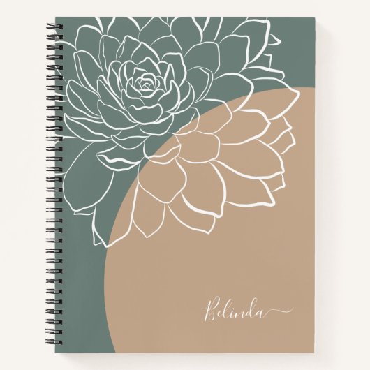 セージグリーン多肉性ノートブパーソナライズされたック ノートブック (正面)