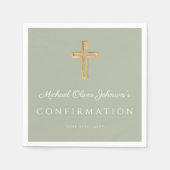 セージグリーン宗教十字少年の確認 スタンダードカクテルナプキン (正面)