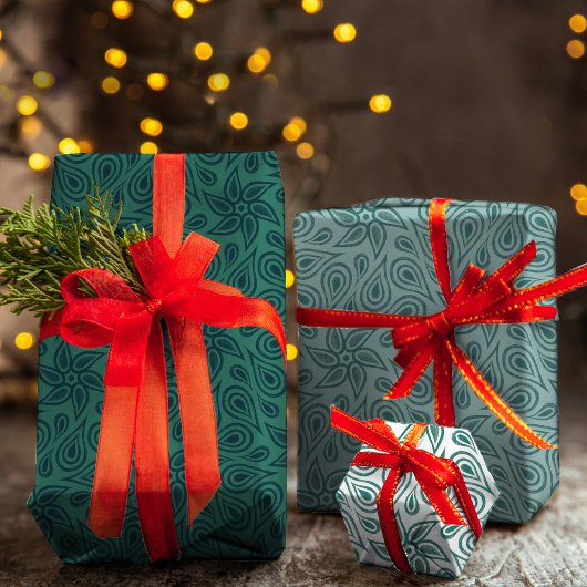 セージグリーン抽象芸術フローラペイズリーパターントレンディー ラッピングペーパーシート