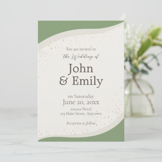 セージグリーン抽象芸術結婚式招待状 招待状 (スタンド正面)