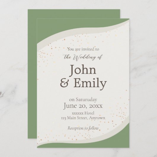 セージグリーン抽象芸術結婚式招待状 招待状 (正面/裏面)