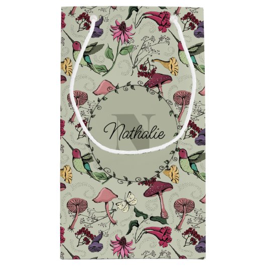 セージグリーン春ガーデンハミングバードフローラ スモールペーパーバッグ (裏面)