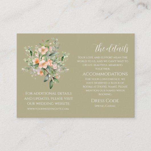 セージグリーン春フローラ結婚の詳細カード エンクロージャーカード (正面)