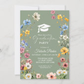 セージグリーン春ワイルドフラワーガーデン卒業 招待状 (正面)