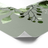 セージグリーン植物性フローラ結婚のウェルカムサイン ポスター (角)