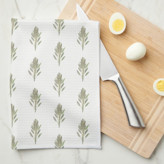セージグリーン植物植物水彩キッチン キッチンタオル (四つ折り)