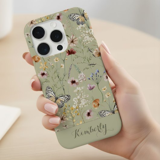 セージグリーン水彩野の花模様の名前  iPhoneケース