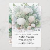 セージグリーン海ドリームベビーシャワー 招待状 (正面/裏面)