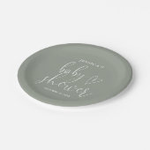 セージグリーン男女兼用ベビーシャワー ペーパープレート (アングル)