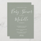 セージグリーン男女兼用ベビーシャワー 招待状 (正面/裏面)