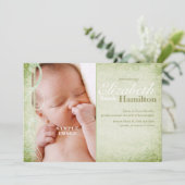 セージグリーン男女兼用ベビー誕生発表 案内状 (スタンド正面)