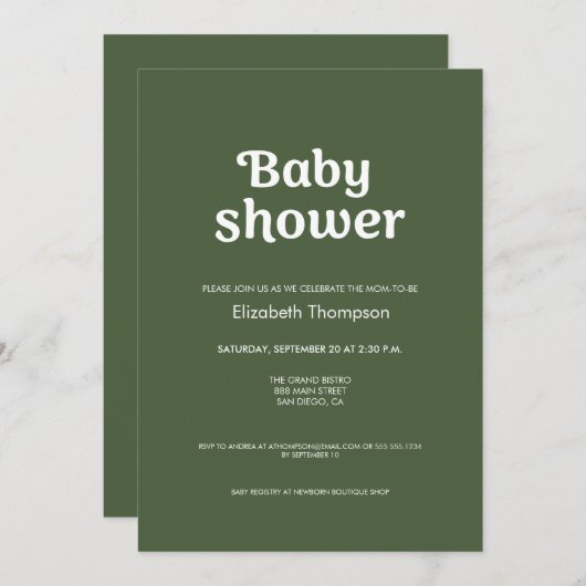 セージグリーン男女兼用ミニマリスト 招待状 (正面/裏面)
