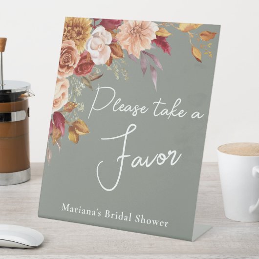セージグリーン秋フローラブライダルシャワーのお気に入り 台座サイン (インサイチュ)