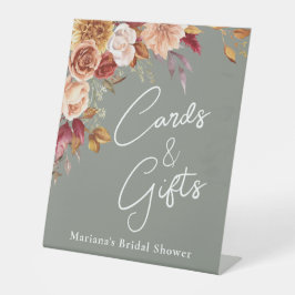 セージグリーン秋フローラブライダルシャワーカード&ギフト 台座サイン