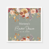 セージグリーン秋フローラブライダルシャワー スタンダードカクテルナプキン (正面)