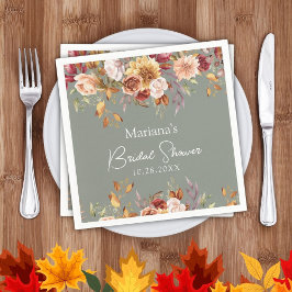 セージグリーン秋フローラブライダルシャワー スタンダードカクテルナプキン