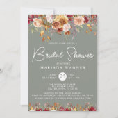 セージグリーン秋フローラブライダルシャワー 招待状 (正面)