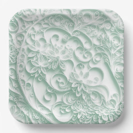 セージグリーン紙クイリングデイジーデザイン ペーパープレート